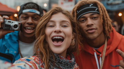 Gen Z Friends Enjoying Candid Moments in Streetwear