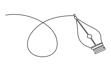 Pen tool cursor continuous one line drawing. Continuous one line of fountain pen in silhouette on a white background.  Freelance Designer Icon. Hand Drawn Symbol Vector Illustration.