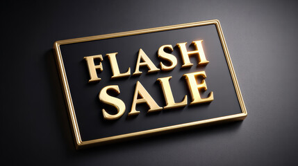 Flash sale sign luxury gold lettering on black plaque with glossy metallic frame conveying urgency and premium promotion