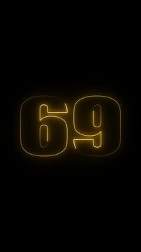 Glowing Yellow Neon Number 69 on Black Background sixty nine numeral