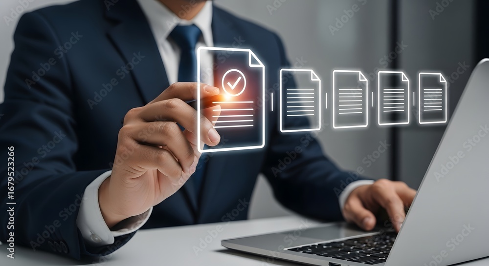 Aufkleber professional businessman interacts with digital document workflow, ensuring efficient process manage