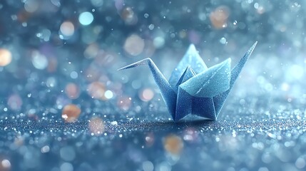 origami crane made of translucent light