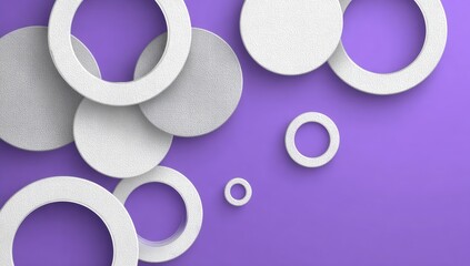 Layered circles in white and light gray, on a purple background