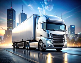 Modern truck on city road at dawn (1)