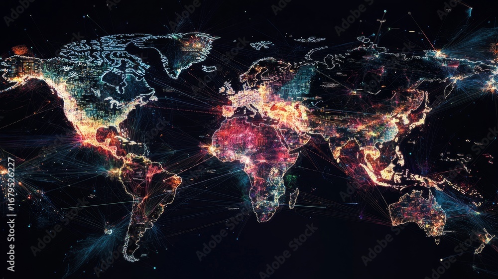 Poster visualizing global ecommerce connections interconnected network map digital landscape abstract viewp