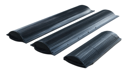 Three curved, ribbed, dark gray/black plastic enclosures of varying lengths, likely for ventilation or light control.  Clear/translucent panels cover the curved surfaces.