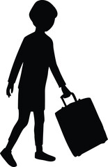 Silhouette of a child walking with a suitcase