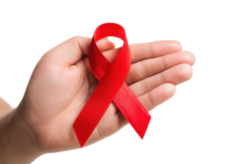 Hand Holding Red Awareness Ribbon for AIDS Support