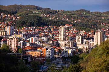 Užice, a town in Serbia on the banks of the Djetinja River, surrounded by mountains and rocks