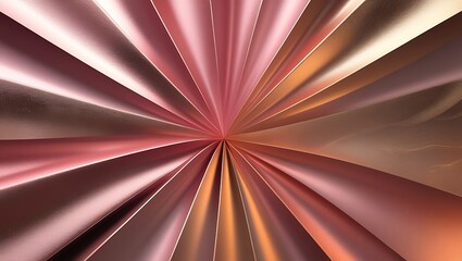 Abstract radial design featuring layered ribbons of rose gold and copper color with glossy finish.