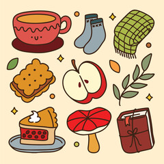 Cute colorful hand drawn fall season doodles elements