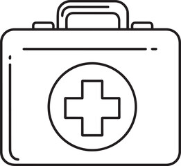 First Aid Kit Thin Line Vector Icon – Minimal Black and White Emergency Medical Symbol
