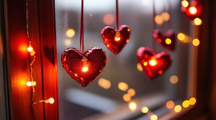 Romantic Decoration with Heart Lights on a Cozy Window Scene