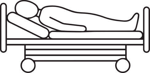 Hospital Bed Thin Line Vector Icon – Minimal Black and White Medical Patient Care Symbol
