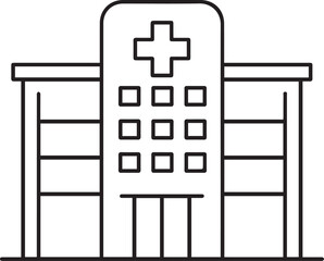 Hospital Building Thin Line Vector Icon – Minimal Black and White Medical Symbol
