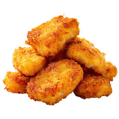 Several chicken nuggets piled on top of one another, isolated on transparent background