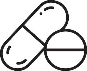 Pill and Capsule Thin Line Vector Icon – Minimal Black and White Medicine Symbol
