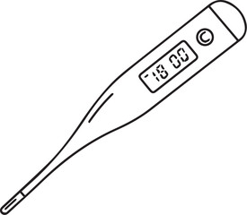 Thermometer Thin Line Vector Icon – Minimal Black and White Medical Temperature Symbol
