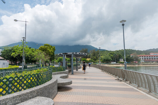 Embankment near Silvermine Bay Beach located on Tung Wan Tau Road in Mui Wo, Lantau Island, Hong Kong. Cloudy day