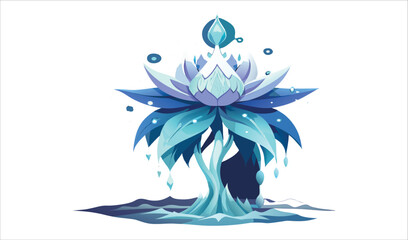 A vibrant blue water splash with a delicate water lily and a graceful butterfly, creating a floral wave illustration