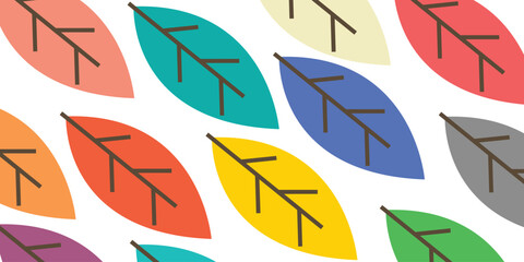 Seamless background pattern with colorful leaves. Nature banner template. Plants and flowers