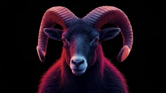 Majestic Ram Head with Curving Horns and Rotating Camera