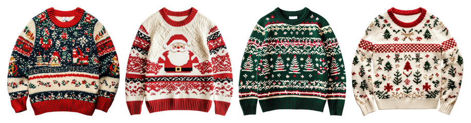 PNG Festive sweaters with Christmas patterns, element set on transparent background