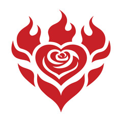 Rose Heart with Tribal Flame Pattern Ornamental Vector Illustration