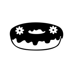 Black and white donut with icing and flower decorations illustration design