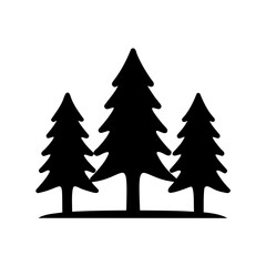Black silhouette of three evergreen pine trees on a white background