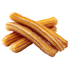 plate of golden-brown churros dusted with sugar, isolated on transparent background