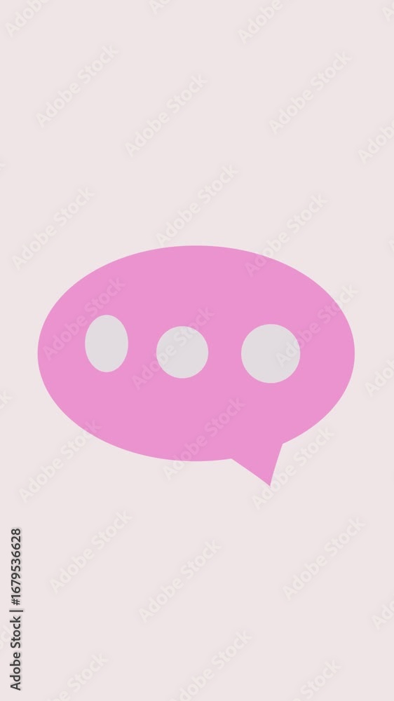Poster online communication icon with pink speech bubble and dots vertical video. pink speech bubble graphi