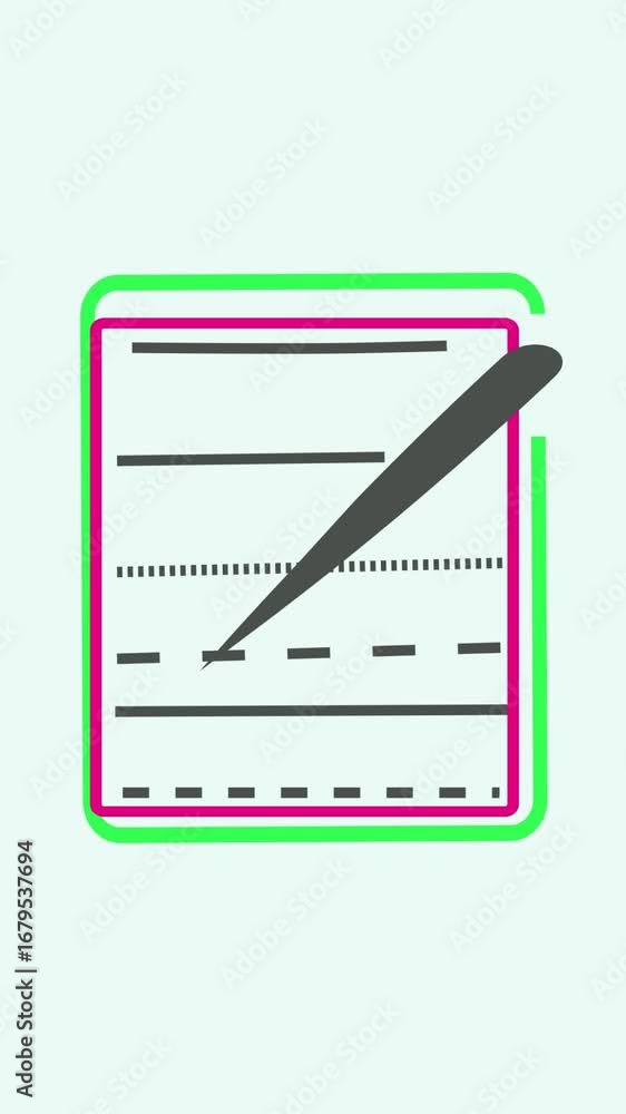 Poster animated pen writing simple lines and shapes on document vertical video. abstract animated handwriti