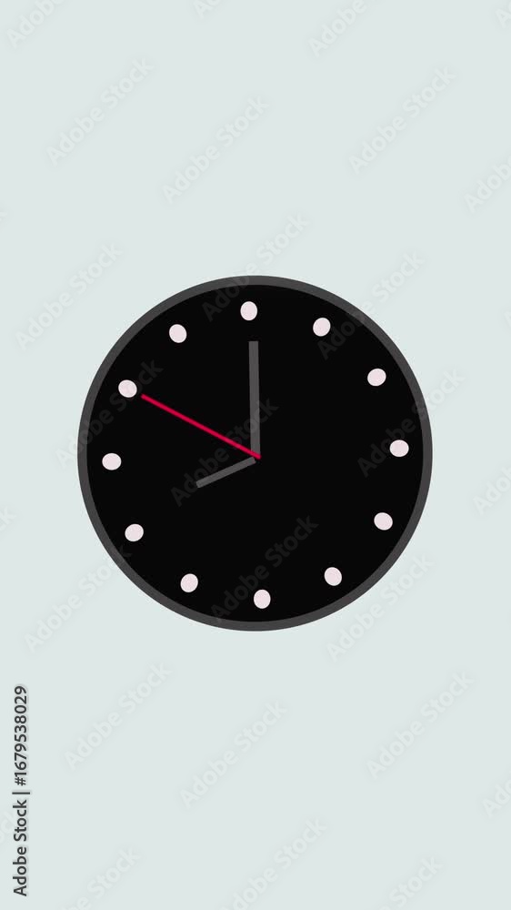 Poster modern circular clock design with clean animation vertical video. simplified animated clock face wit