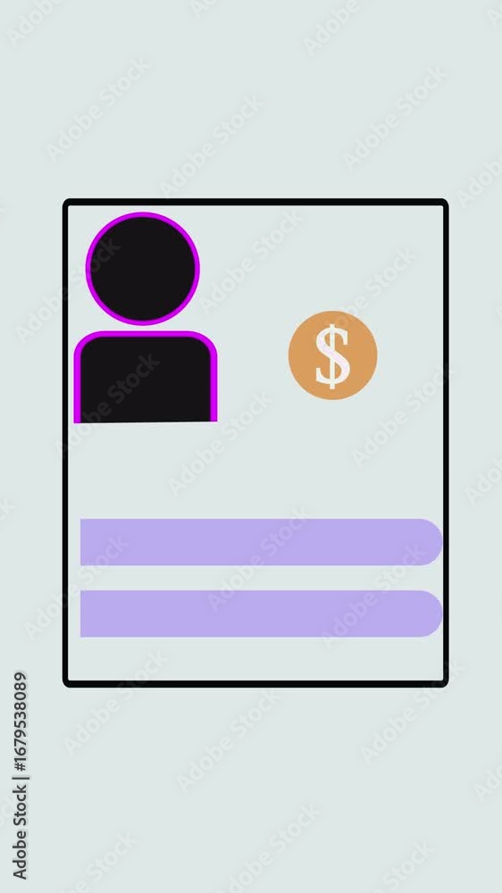 Poster vertical video showing financial user profile interface illustration with details. abstract illustra