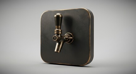 Vintage Brass Beer Tap with Dark Square Backplate on Gray Background