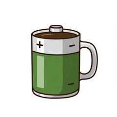 Obraz premium Green Battery Cup Filled With Coffee In Pixel Art Style Against White Backdrop