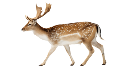 Fallow deer walking isolated on transparent background
