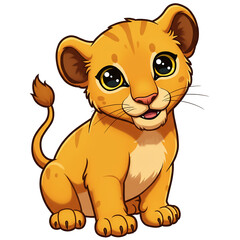 Obraz premium Cute Cartoon Baby Lion Cub Illustration with Big Eyes
