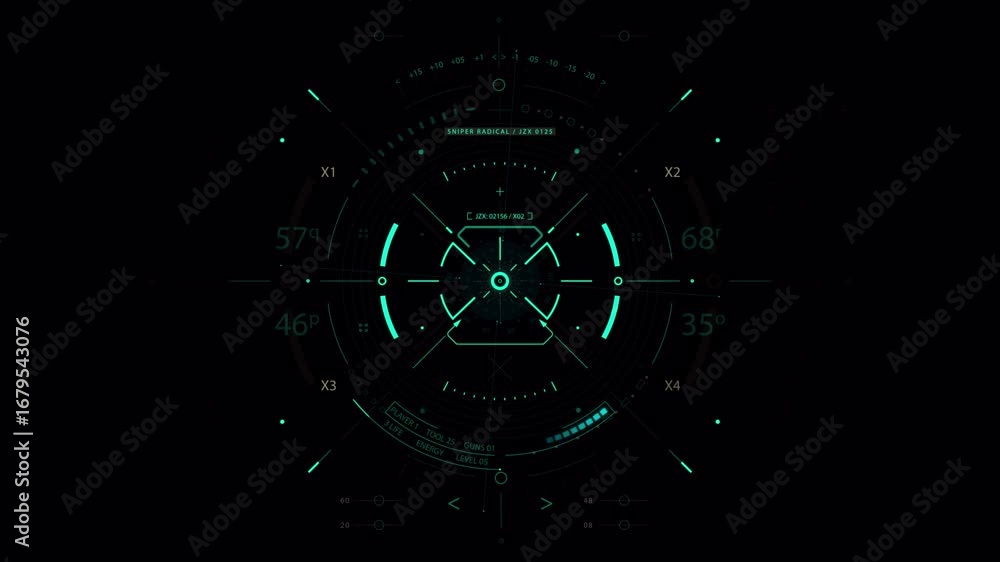 Aufkleber futuristic hud target reticle with cyan glow and digital data overlays on black background