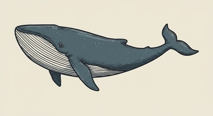 Vintage Illustration of a Blue Whale on Beige Background