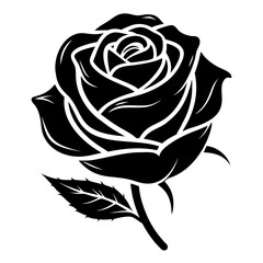 Elegant Frosted Rose Silhouette Flower Vector Design Isolated on White