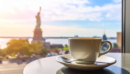 Coffee and views of the iconic New York City skyline