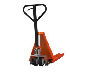 Heavy Duty Hydraulic Pallet Truck for Efficient Supply Chain Management: Isolated 3D Illustration of Orange Industrial Lifting and Moving Equipment for Distribution and Storage Facilities, Warehouse