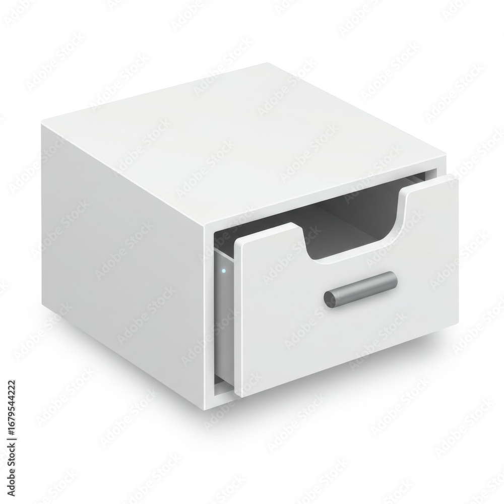 Poster white open drawer isolated offering minimalist storage solution with silver handle