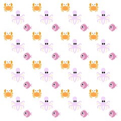 Cute Crab and Octopus Under the Sea Seamless Pattern