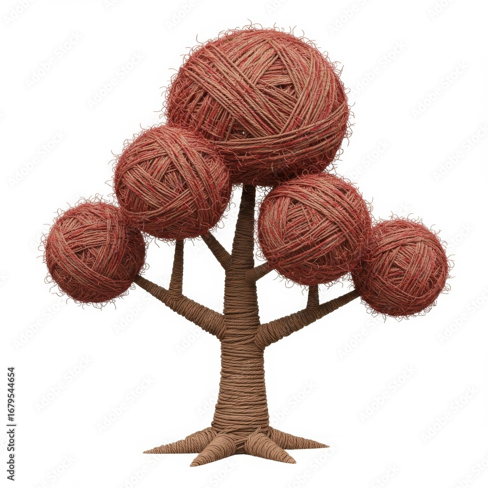 Fototapete digital render of abstract tree with spherical forms in red and brown on white