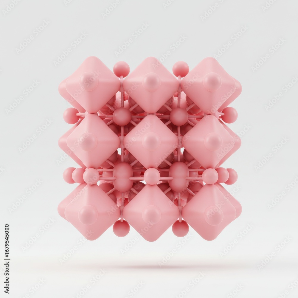 Fototapete pink geometric cube structure with spheres in a modern minimal style 3d render