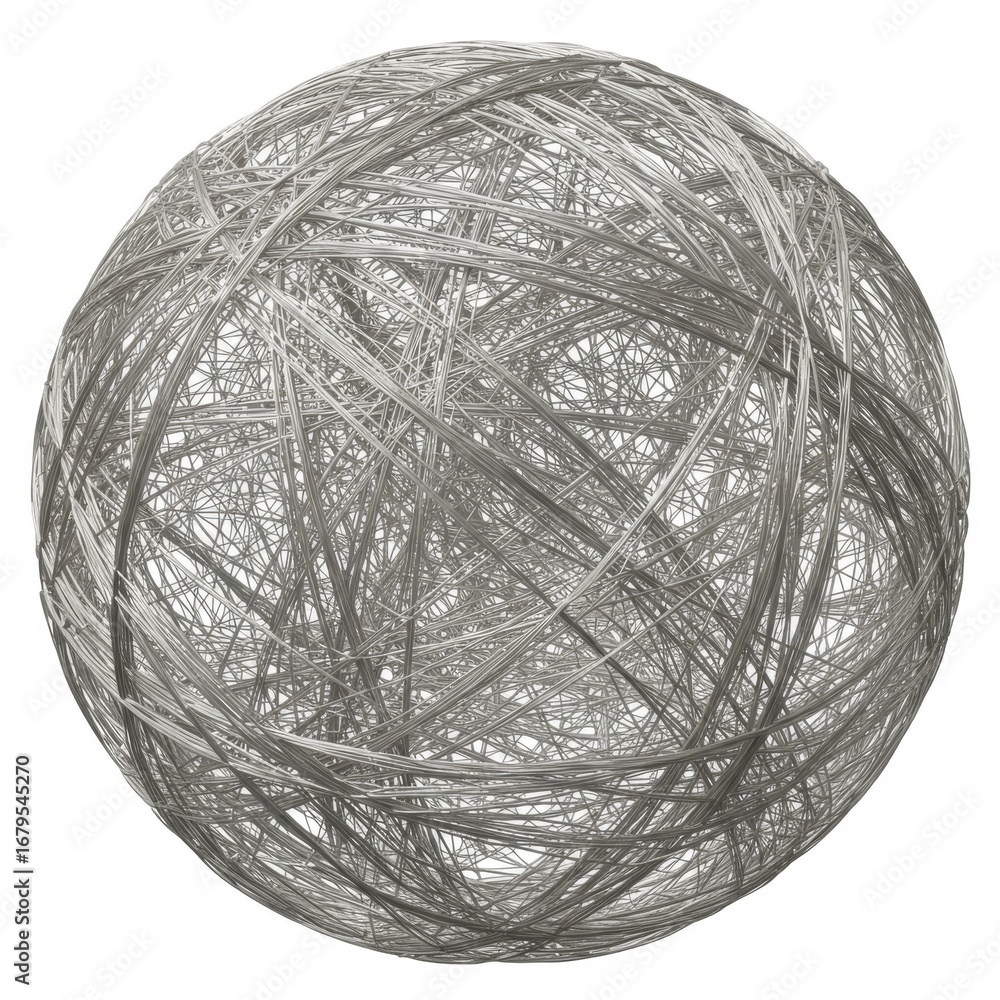 Poster complex geometric sphere with intricate lines abstract design on white background
