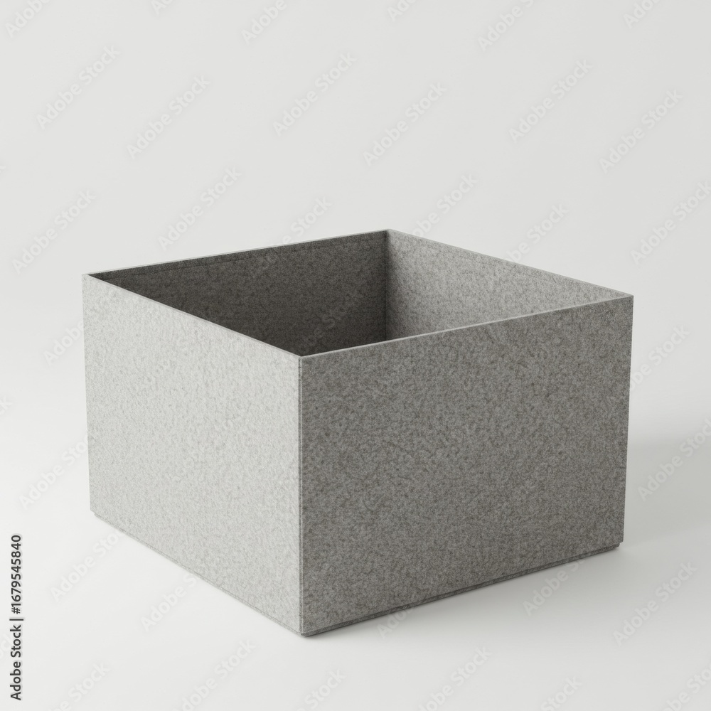 Poster open gray textured cube box in white background with geometric design